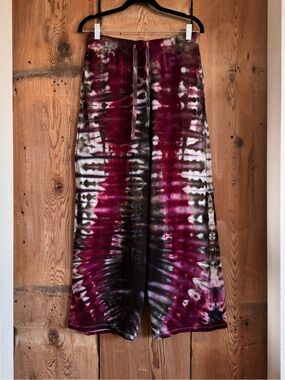 Sz S U.S. Polo Assn Y2K Deep Maroon Tie Dye Wide Leg Drawstring Sweatpants EUC